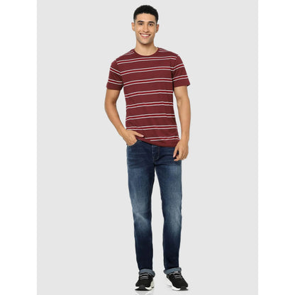 Maroon Striped Cotton T-shirt