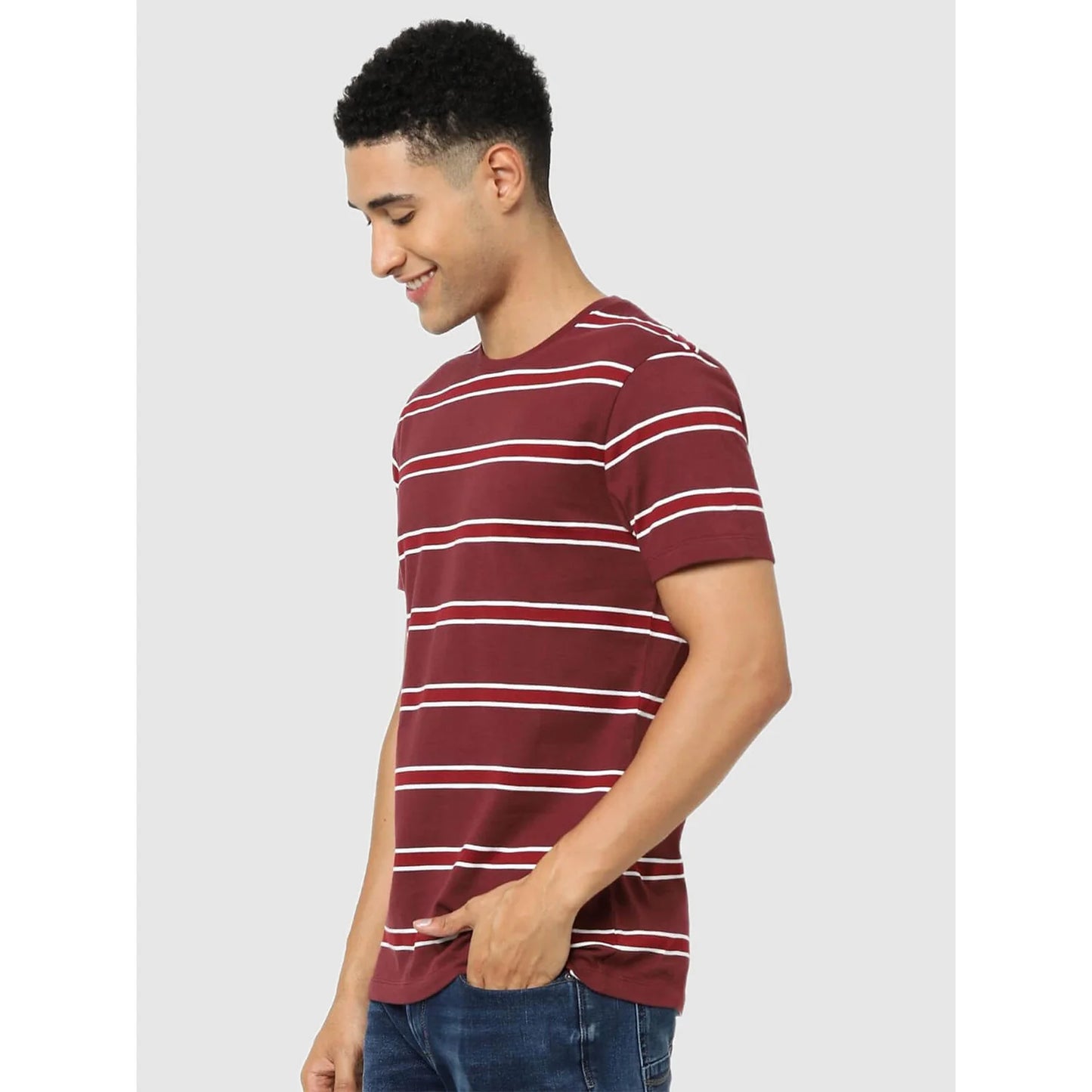 Maroon Striped Cotton T-shirt