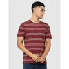 Celio* Striped Regular Fit Cotton Maroon T-Shirt