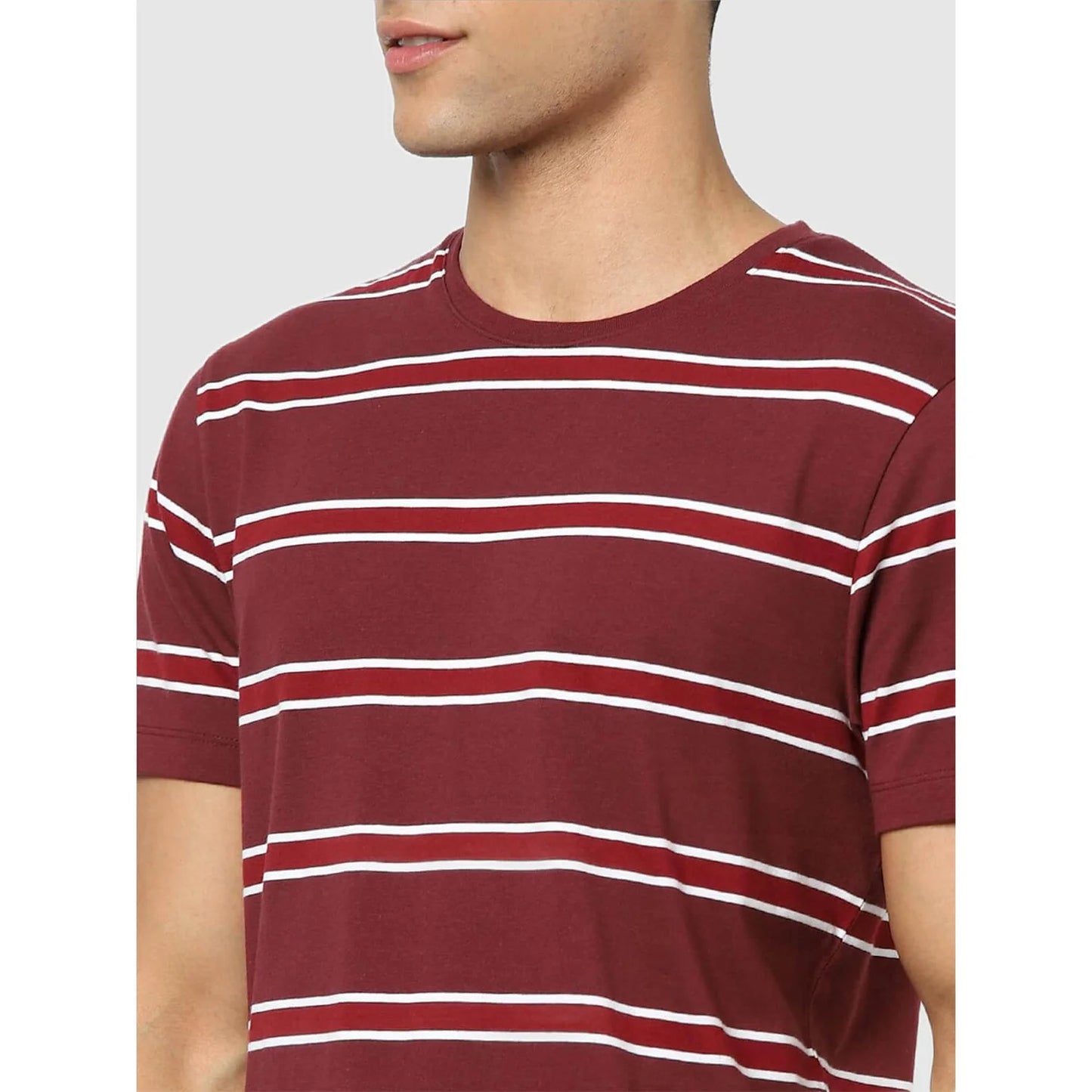 Maroon Striped Cotton T-shirt