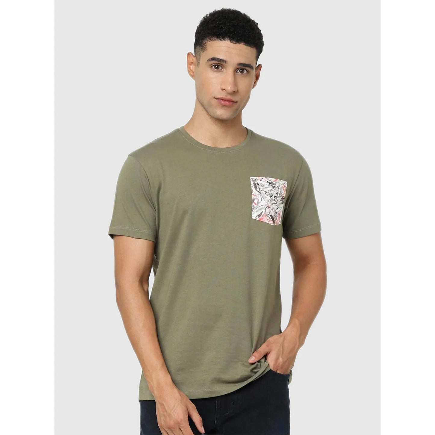 Green Solid Cotton T-shirt