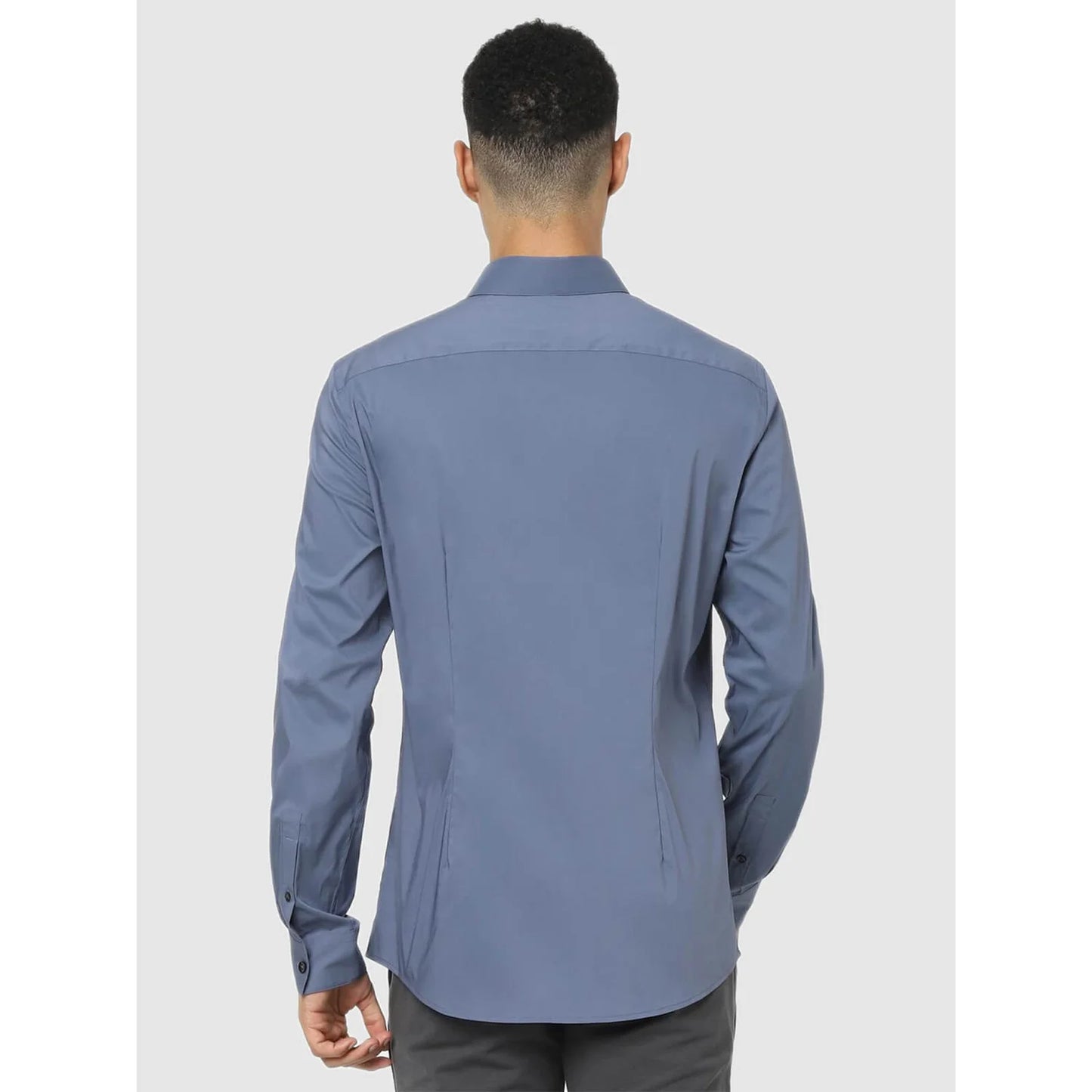 Blue Solid Cotton Blend Shirt