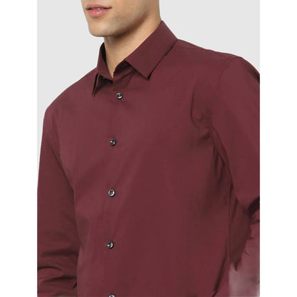 Maroon Solid Cotton Blend Shirt