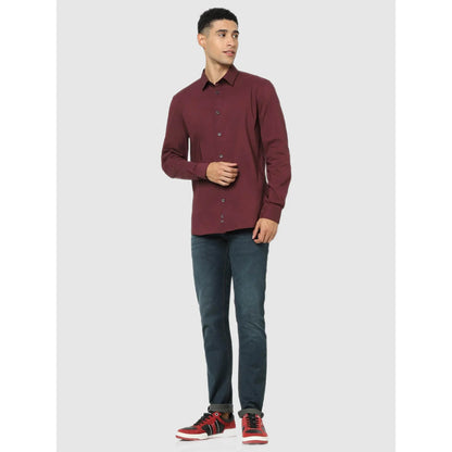 Maroon Solid Cotton Blend Shirt