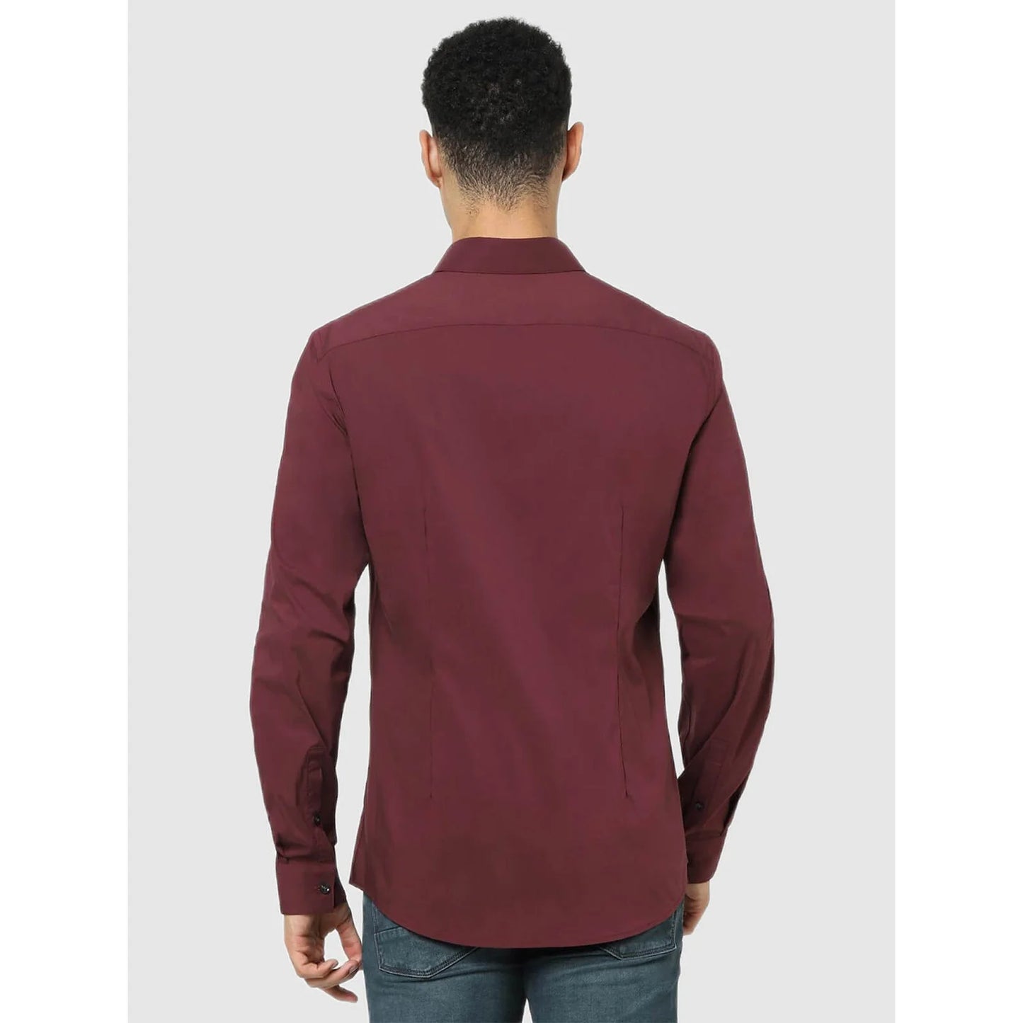 Maroon Solid Cotton Blend Shirt