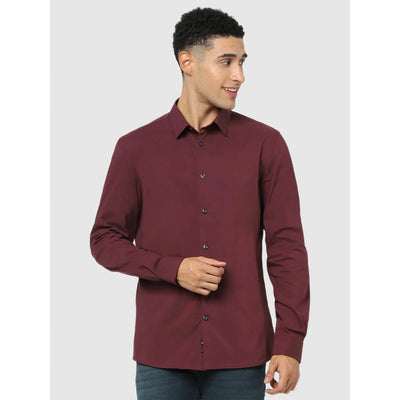 Celio* Solid Regular Fit Cotton-Blend Burgundy Shirt