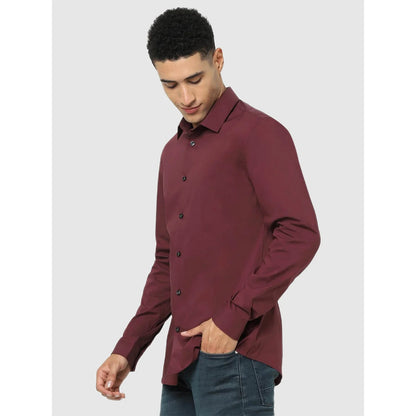 Maroon Solid Cotton Blend Shirt