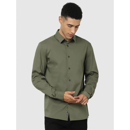 Celio* Solid Regular Fit Cotton-Blend Green Shirt