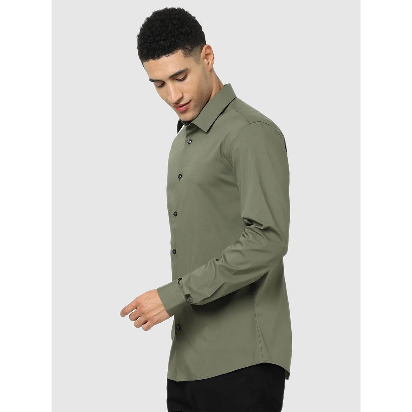 Celio* Solid Regular Fit Cotton-Blend Green Shirt