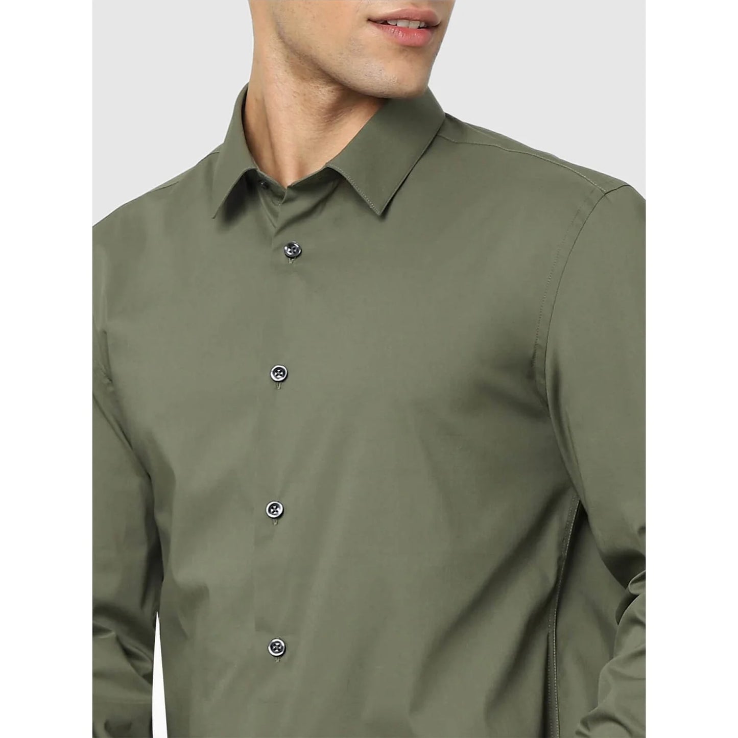 Celio* Solid Regular Fit Cotton-Blend Green Shirt
