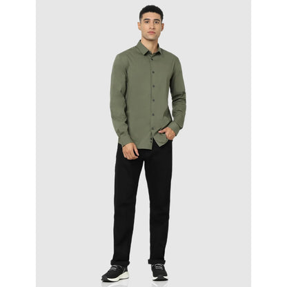 Celio* Solid Regular Fit Cotton-Blend Green Shirt