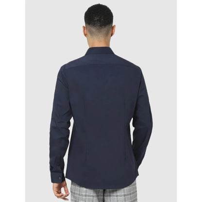 Navy Blue Solid Cotton Blend Shirt