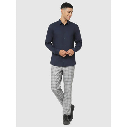 Navy Blue Solid Cotton Blend Shirt