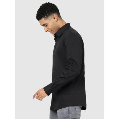 Black Solid Cotton Blend Shirt