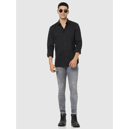 Black Solid Cotton Blend Shirt