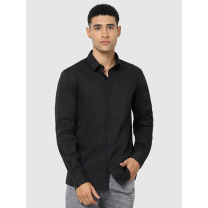 Black Solid Cotton Blend Shirt