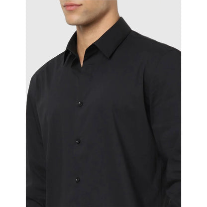 Black Solid Cotton Blend Shirt