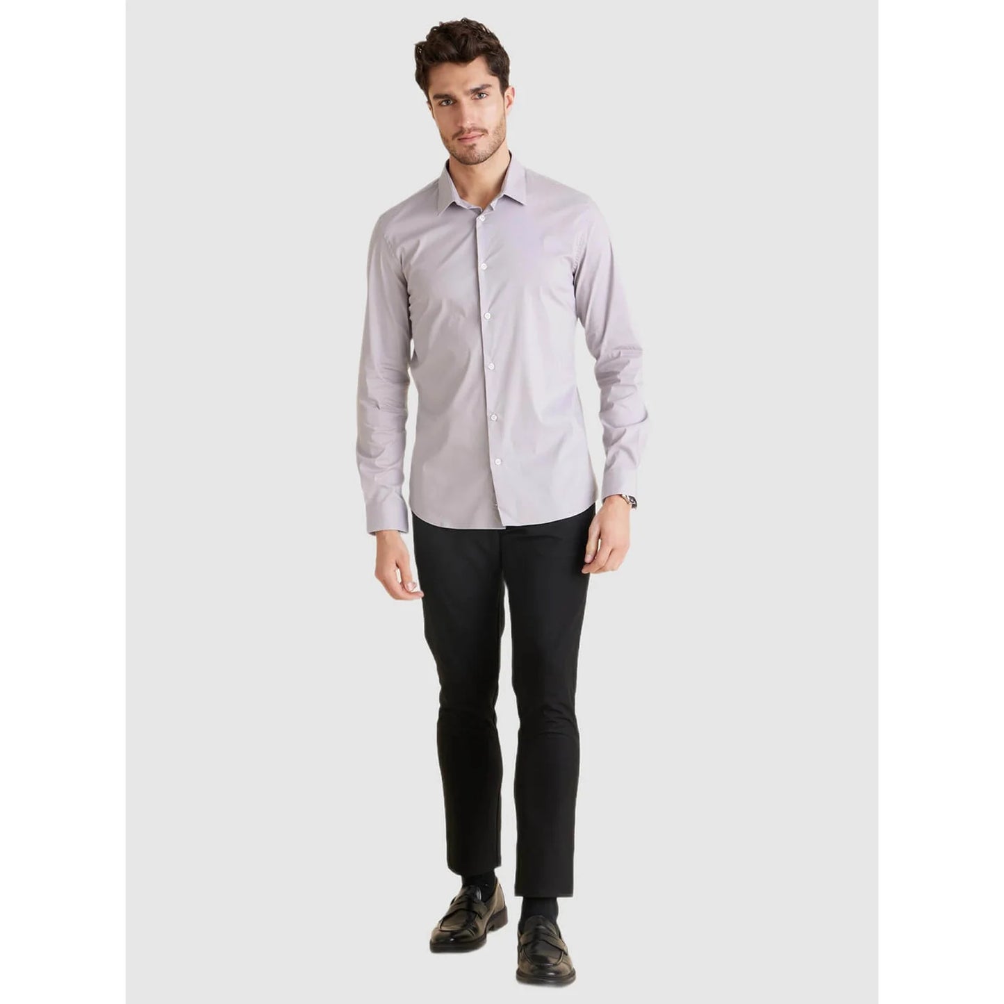 Grey Solid Cotton Blend Shirt