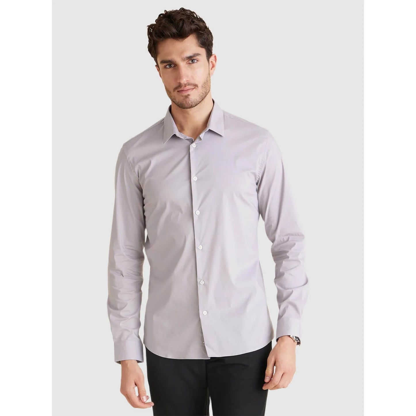 Grey Solid Cotton Blend Shirt