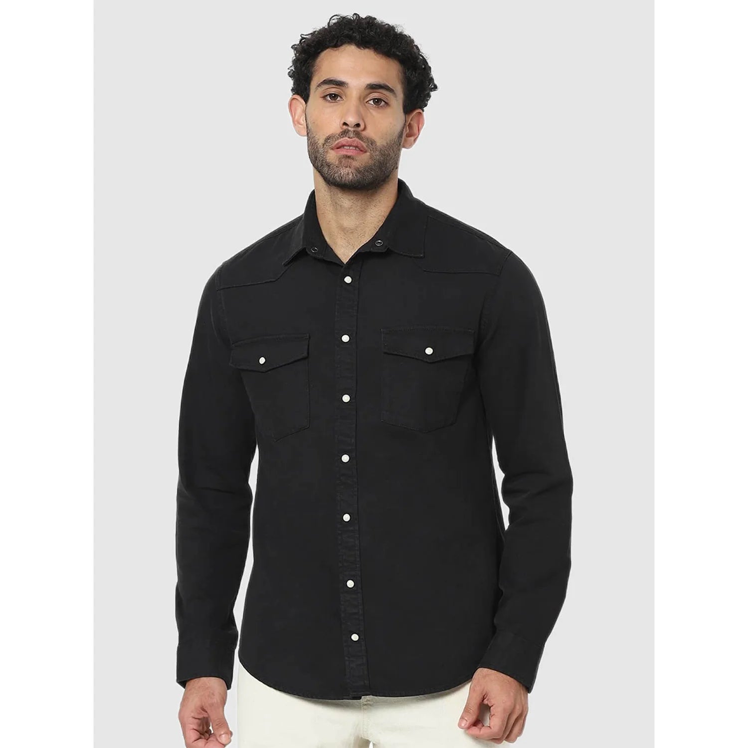 Black Solid Cotton Shirt