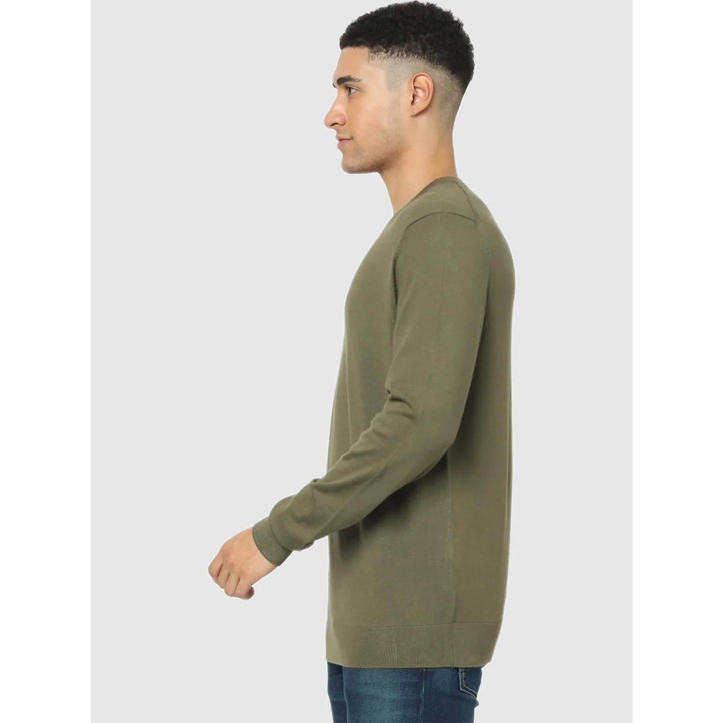 Green Solid Viscose Rayon Sweater