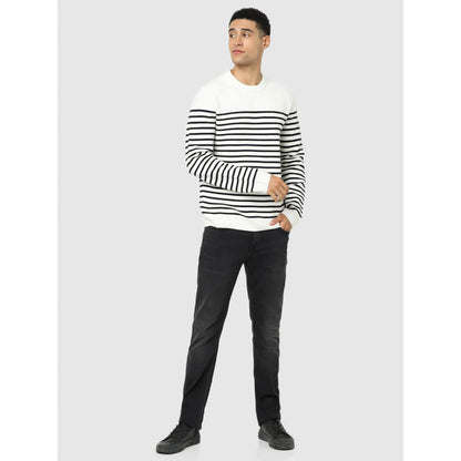 Off White Striped Cotton Blend Sweater