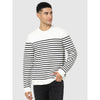 Celio* Striped Regular Fit Cotton-Blend White Sweater