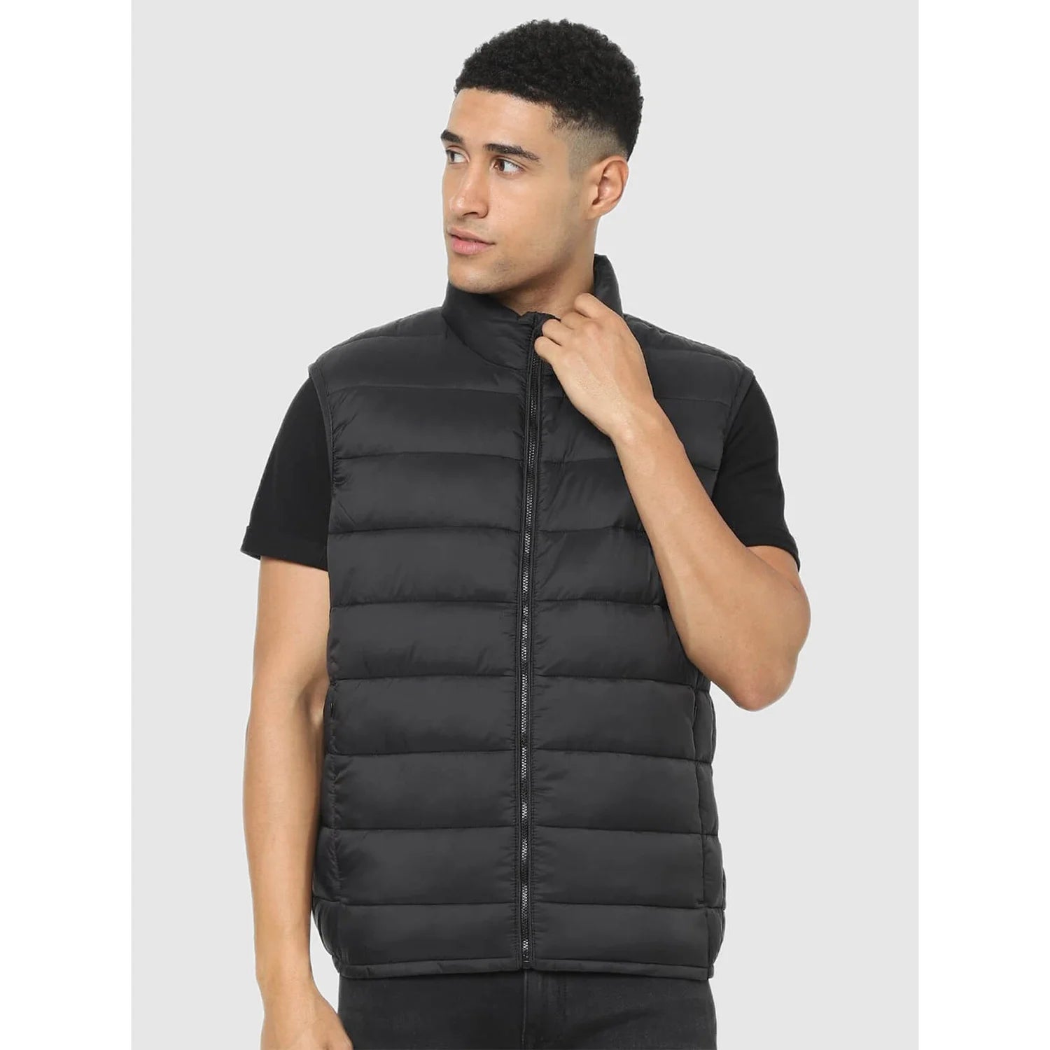 Black Solid Polyamide Jacket