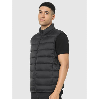 Black Solid Polyamide Jacket