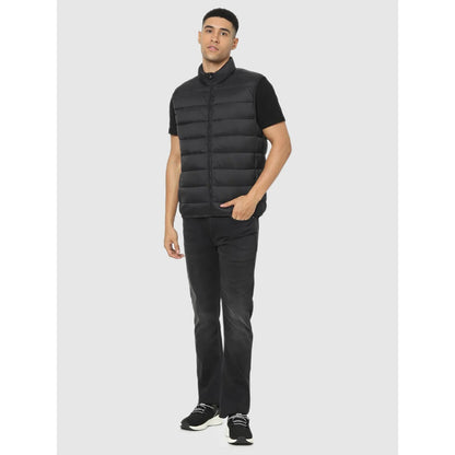 Black Solid Polyamide Jacket