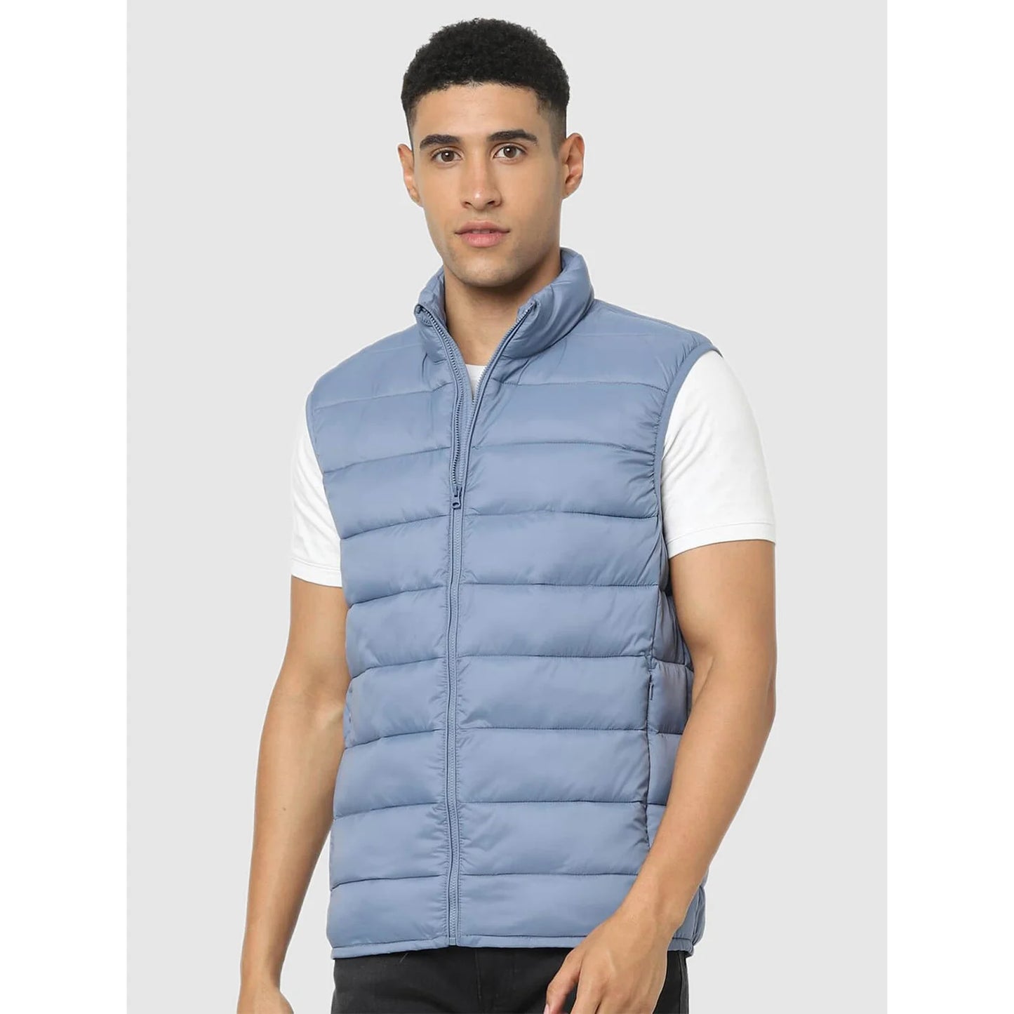 Blue Solid Polyamide Jacket