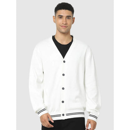 White Solid Cotton Sweater