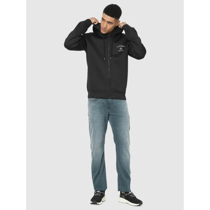 Black Solid Cotton Blend Sweatshirt