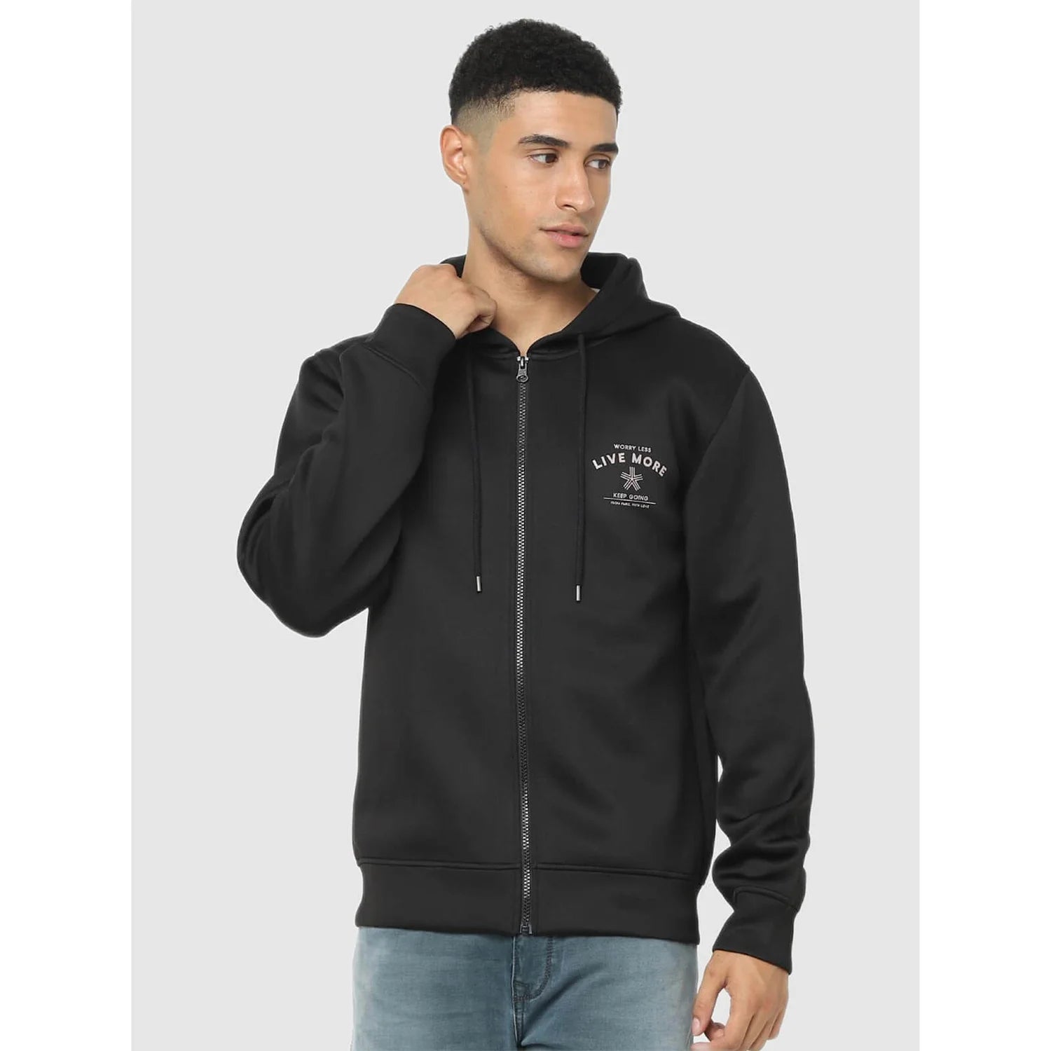 Black Solid Cotton Blend Sweatshirt