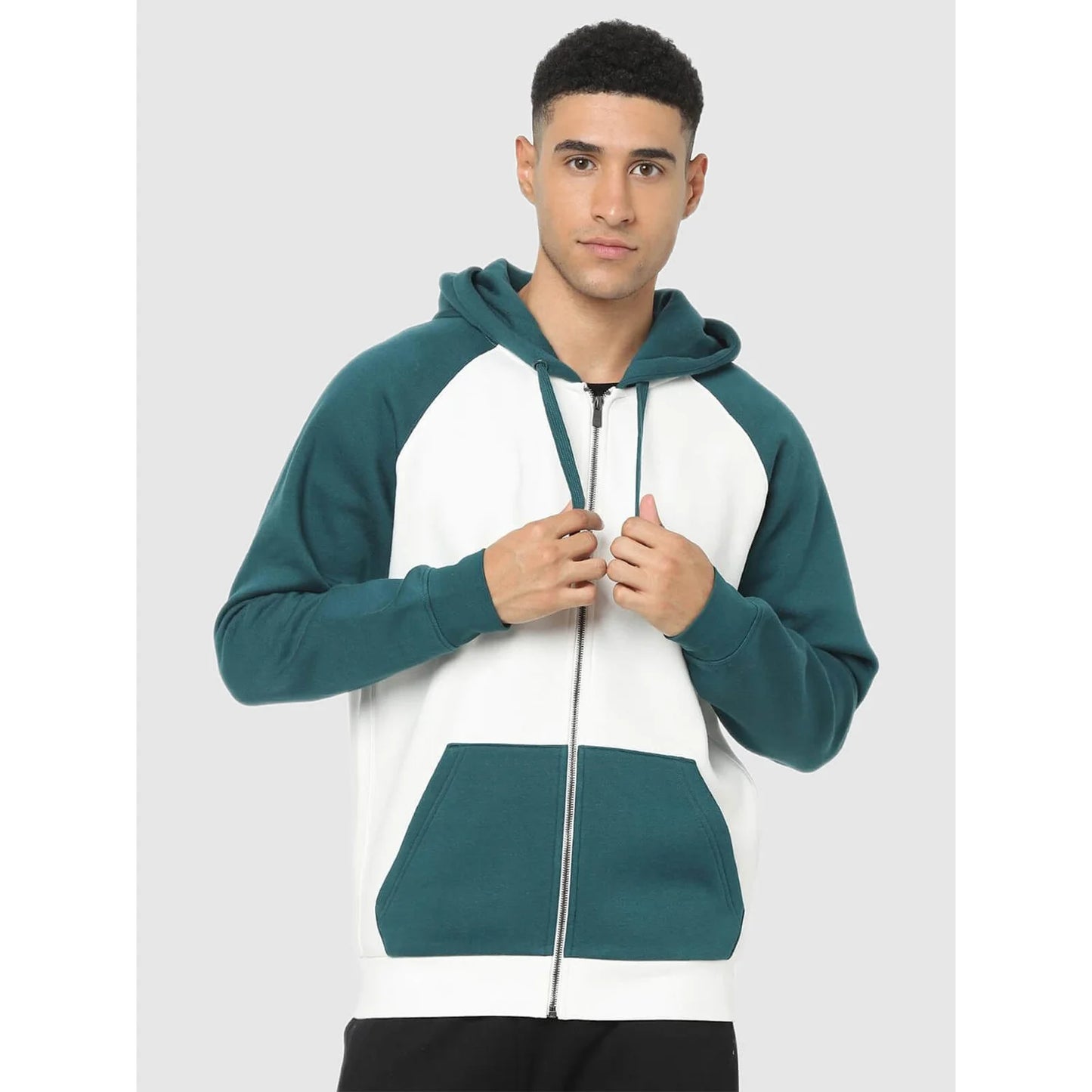 Green Colourblock Cotton Blend Sweatshirt