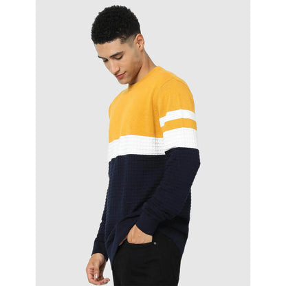 Navy Blue Colourblock Cotton Sweater