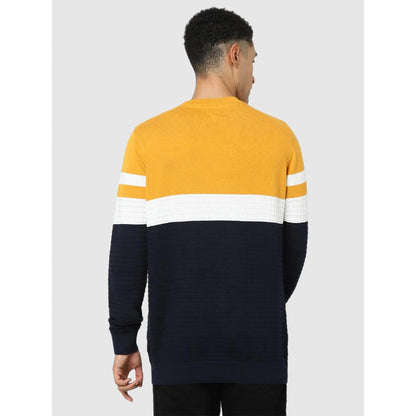 Navy Blue Colourblock Cotton Sweater