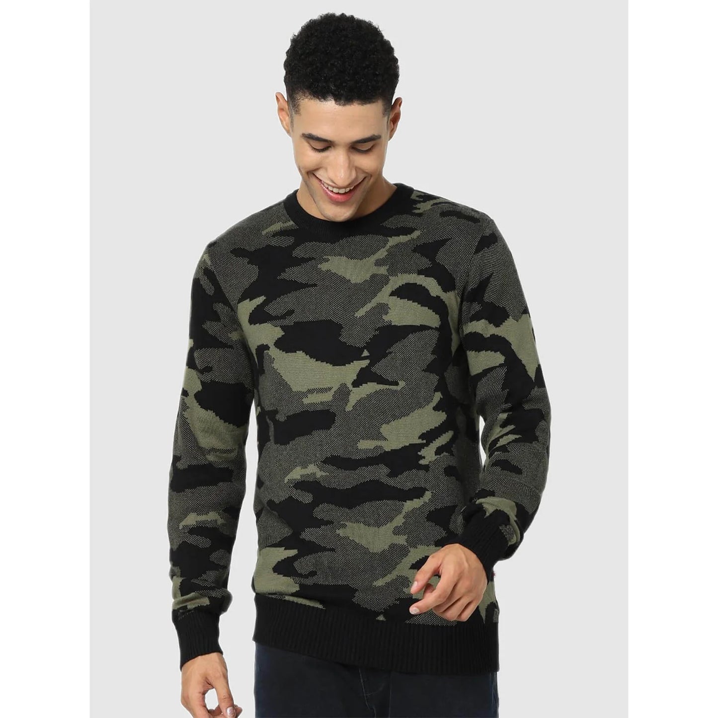 Celio* Camouflage Regular Fit Cotton Multi Sweater