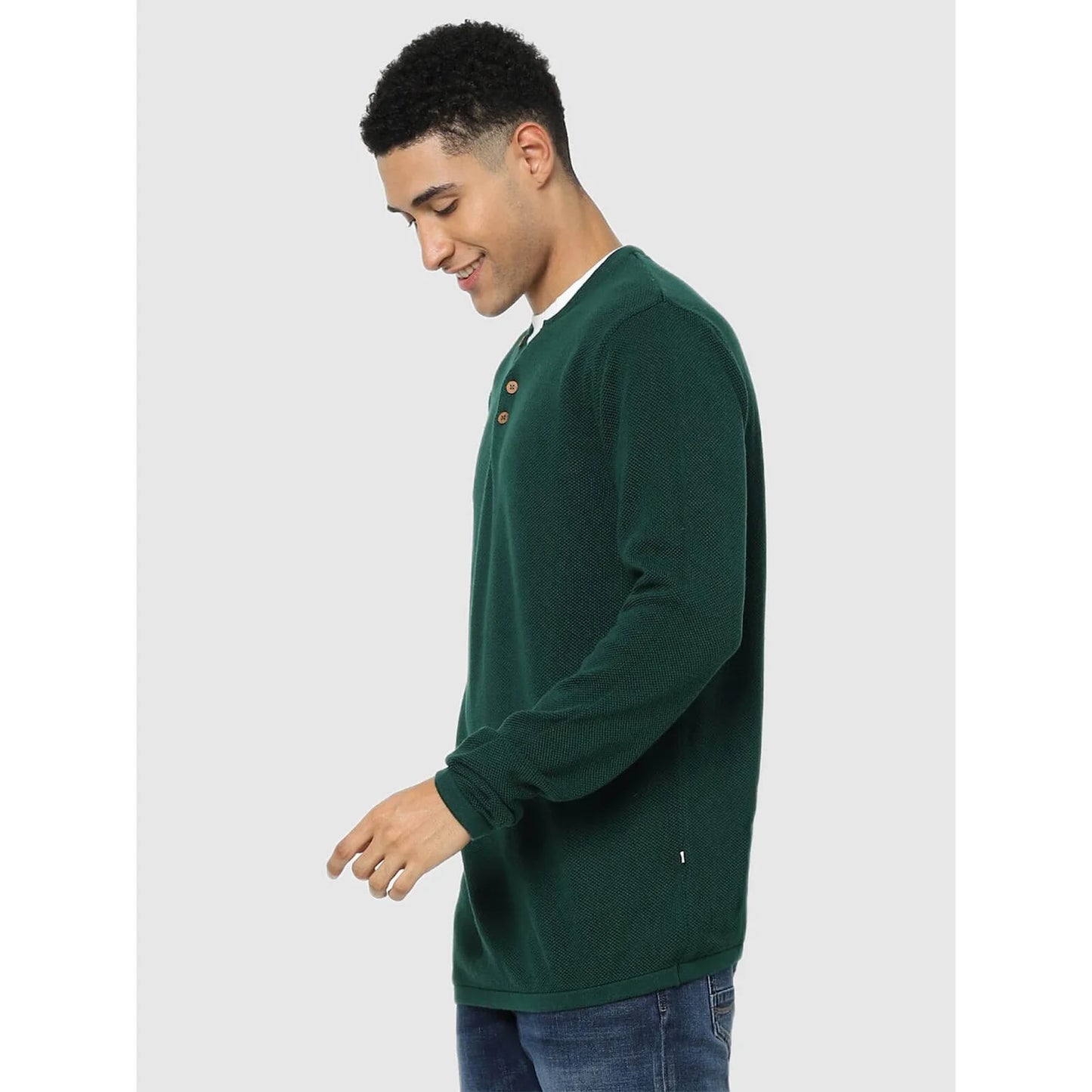 Green Solid Cotton Sweater