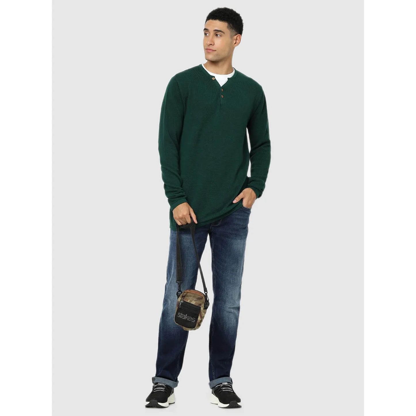 Green Solid Cotton Sweater