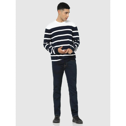 Navy Blue Striped Cotton Sweater