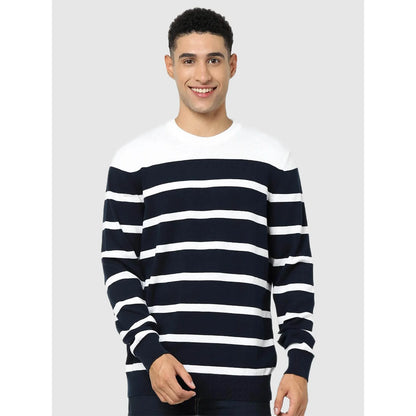 Navy Blue Striped Cotton Sweater