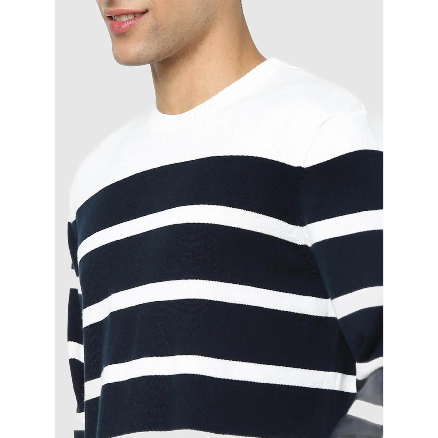 Navy Blue Striped Cotton Sweater