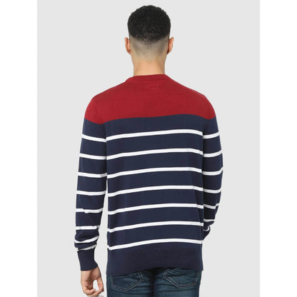 Navy Blue Striped Cotton Sweater