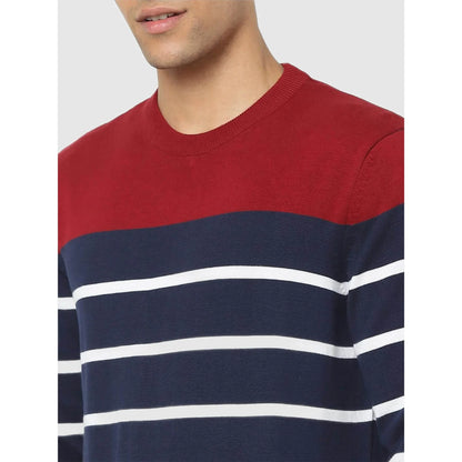 Navy Blue Striped Cotton Sweater