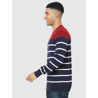 Navy Blue Striped Cotton Sweater