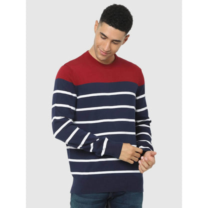 Navy Blue Striped Cotton Sweater