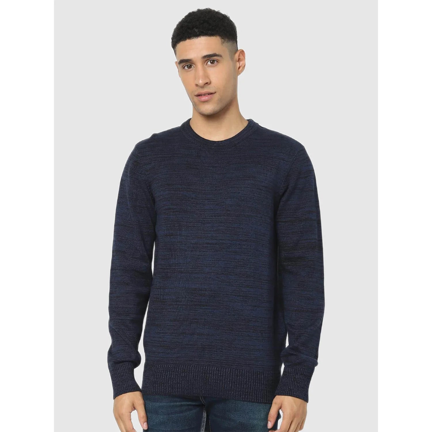 Navy Blue Solid Cotton Sweater