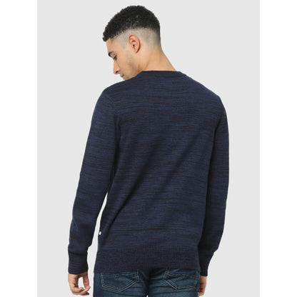 Navy Blue Solid Cotton Sweater