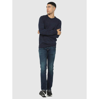 Navy Blue Solid Cotton Sweater